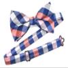 OCIA Mens Plaid Pattern Bow Tie Pre-Tied Bowtie for Men and Boys Coral Blue Grey view 3