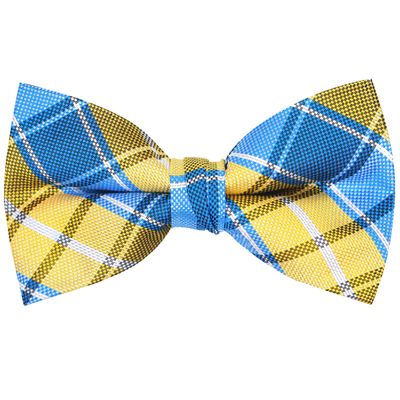 OCIA Mens Plaid Pattern Bow Tie Pre-Tied Bowtie for Men and Boys Yellow Blue White