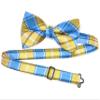 OCIA Mens Plaid Pattern Bow Tie Pre-Tied Bowtie for Men and Boys Yellow Blue White view 3