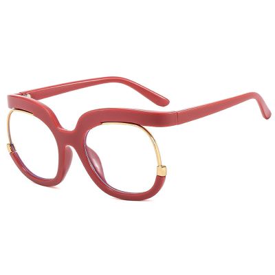 Cvonnron Women's Oversized Round Eyewear Frames Blue Light Blocking Glasses Fake Round Non-Prescription Clear Lens Eyeglasses (Bean Red)