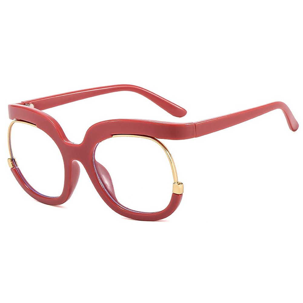 Cvonnron Women's Oversized Round Eyewear Frames Blue Light Blocking Glasses Fake Round Non-Prescription Clear Lens Eyeglasses (Bean Red)