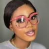 Cvonnron Women's Oversized Round Eyewear Frames Blue Light Blocking Glasses Fake Round Non-Prescription Clear Lens Eyeglasses (Bean Red) view 3