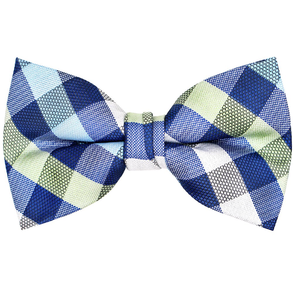 OCIA Mens Plaid Pattern Bow Tie Pre-Tied Bowtie for Men and Boys Blue White Green