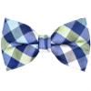 OCIA Mens Plaid Pattern Bow Tie Pre-Tied Bowtie for Men and Boys Blue White Green view 1