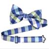 OCIA Mens Plaid Pattern Bow Tie Pre-Tied Bowtie for Men and Boys Blue White Green view 3