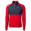 Cutter & Buck Men's Navy/Red New England Patriots Adapt Eco Knit Hybrid Recycled Quarter-Zip Raglan Jacket view 1