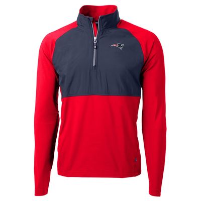 Cutter & Buck Men's Navy/Red New England Patriots Adapt Eco Knit Hybrid Recycled Quarter-Zip Raglan Jacket