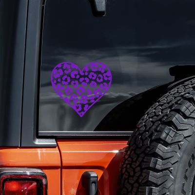 Leopard Print Heart Decal Vinyl Sticker Auto Car Truck Wall Laptop | Purple | 5.5" x 5.5"
