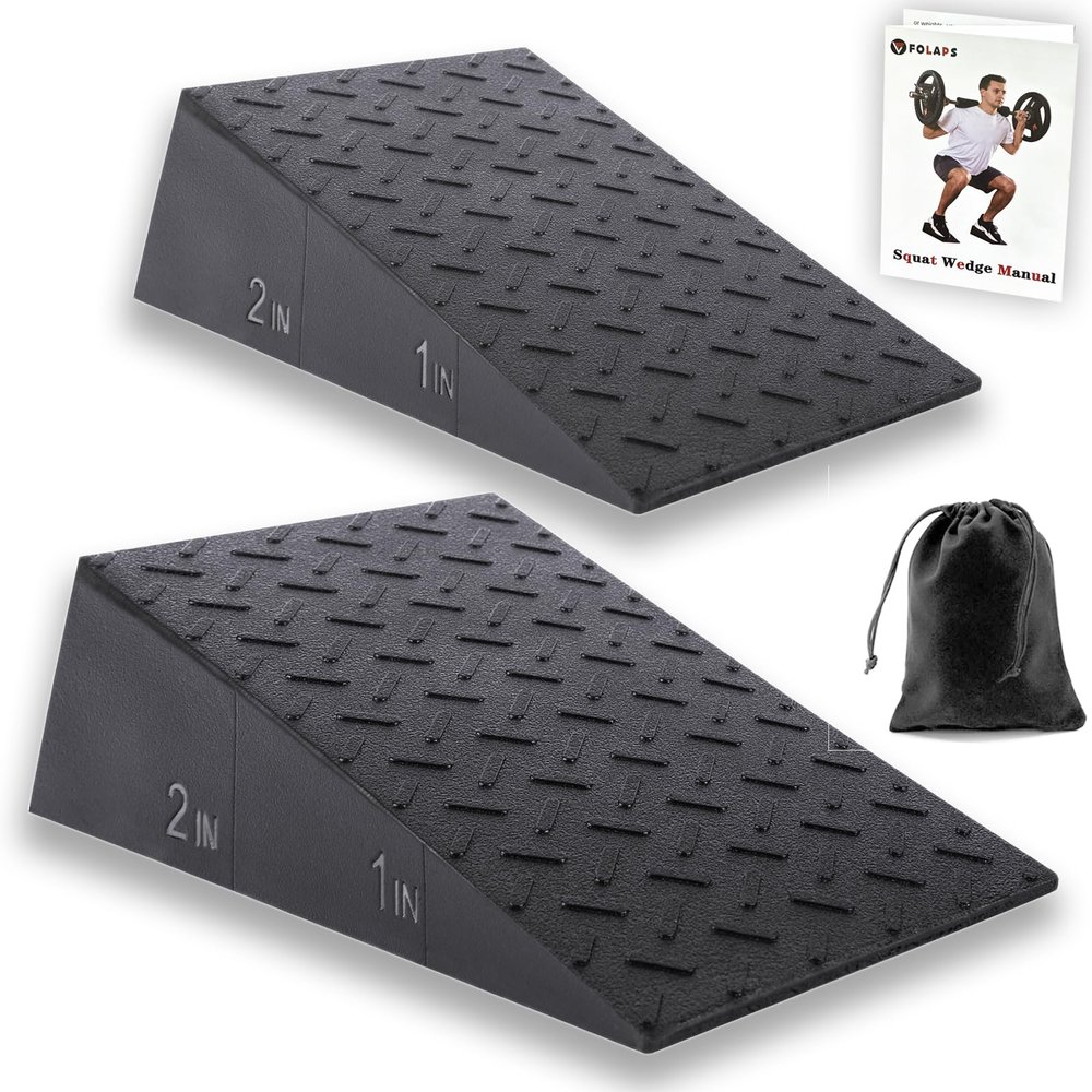 Folaps Squat Wedge with Step-by-Step Guide: Portable Non-Slip Blocks for Deep Squats Lower Body Exercises - Improve Strength Ankle & Knees Mobility for Fitness Enthusiasts Athletes