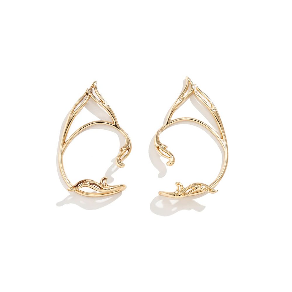 1 Pair Gothic Elf Ear Cuffs Earrings Fairy Cat Ear Wrap Fake Cartilage Climber Halloween Cosplay Party Statement Non-Pierced Punk Jewelry for Women -Gold