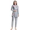 Muslim Swimsuits for Women: Modest Swimwear Islamic Long Sleeve Burkini Swimsuit Full Cover Hijab Swimming Cap Top Pants Rash Guard 3 Piece Swim Sets Muslim Bathing Suits Grey + Pink Floral Large view 3