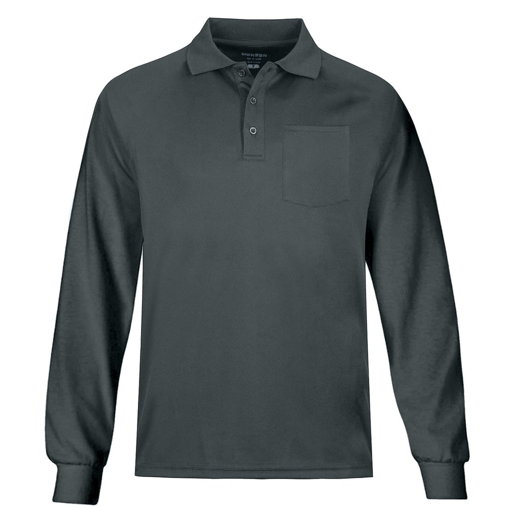 MOHEEN Mens Long Sleeve Moisture Wicking Performance Polo Shirts Casual Solid Golf Pique Shirts Dark Grey-2XL