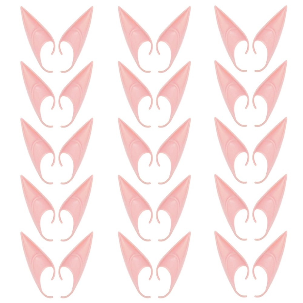 YANZHAN 15 Pair Fairy Pixie Elf Ears for Cosplay Halloween Christmas Any Themed Party - Pink Complexion, Long Style