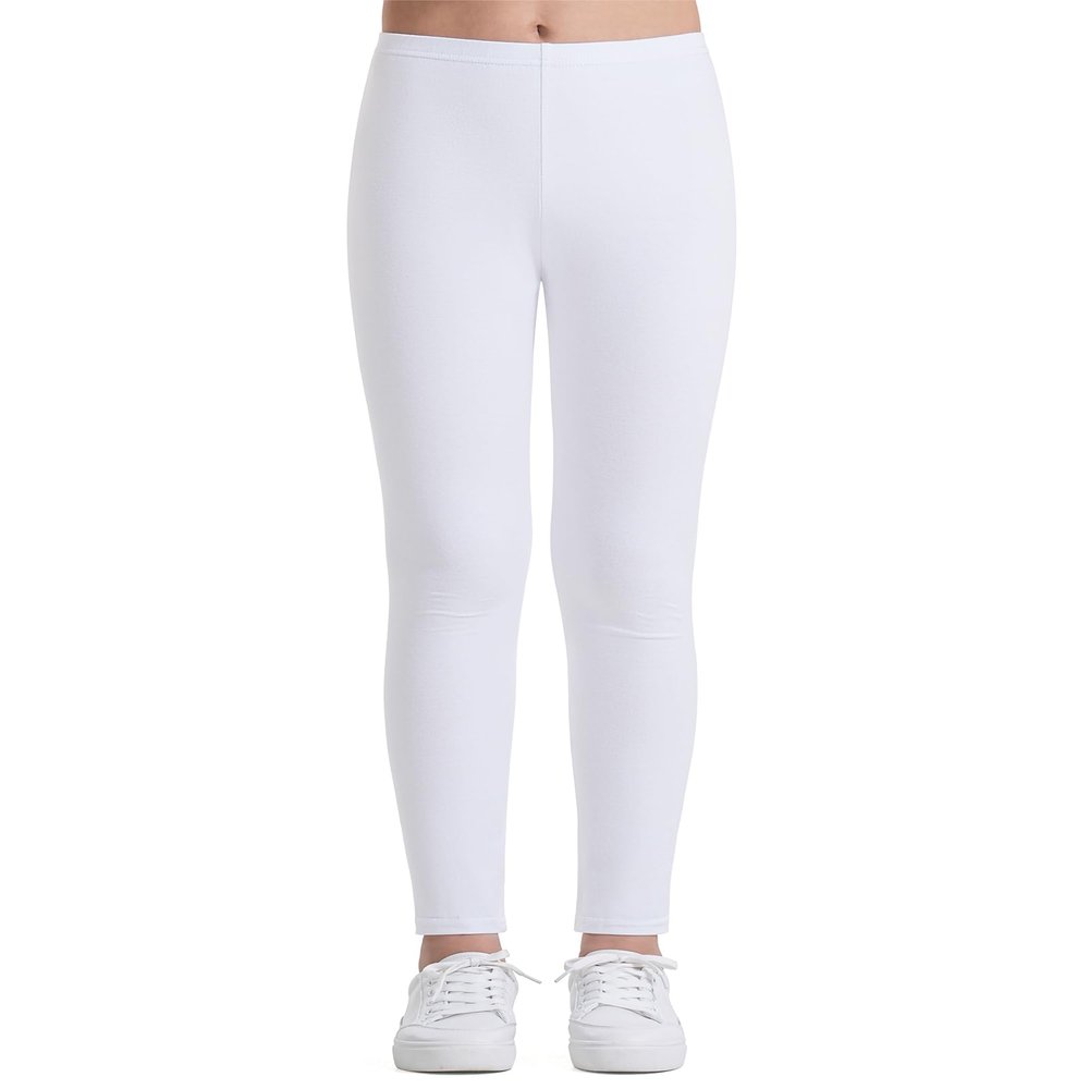 Auranso Toddler Girls Leggings Basic Full Length Cotton Tights Pants White1 4-5T