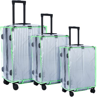 Sadnyy 3 Pieces Clear Luggage Cover PVC Suitcase Luggage Protector for 20" 24" 28" Luggage Waterproof Cover(Fluorescent Green Border,Regular Style)