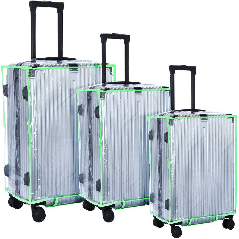 Sadnyy 3 Pieces Clear Luggage Cover PVC Suitcase Luggage Protector for 20" 24" 28" Luggage Waterproof Cover(Fluorescent Green Border,Regular Style)