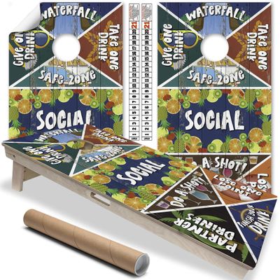 Cornhole Board Wraps and Decals Cornhole Wraps for Boards Set of 2 Corn Hole Decal, 25+ Designs Skins Professional Cornhole Decal for Boards Covers Sticker Cornhole Vinyl Wraps (Drinking Game Ver2)