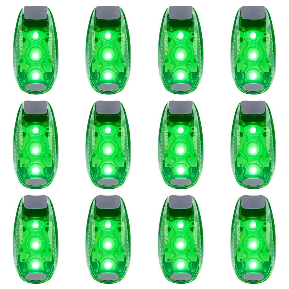 Awpeye 12 Pack Led Safety Light, Safety Light, High Visibility Strobe Running Lights Used for Bicycle, Walking Etc. Clip-On Running Lights Clip to Clothes Strap to Wrist, Bike Or Anywhere (Green)