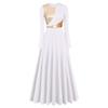 Praise Dance Dresses for Women Liturgical Worship Church Lyrical Dancewear Bi Color Metallic Color Block Long Sleeve Pleated Swing Full Length Loose Fit Maxi Robe Biblical Costumes White XXL view 1