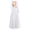 Praise Dance Dresses for Women Liturgical Worship Church Lyrical Dancewear Bi Color Metallic Color Block Long Sleeve Pleated Swing Full Length Loose Fit Maxi Robe Biblical Costumes White XXL view 2