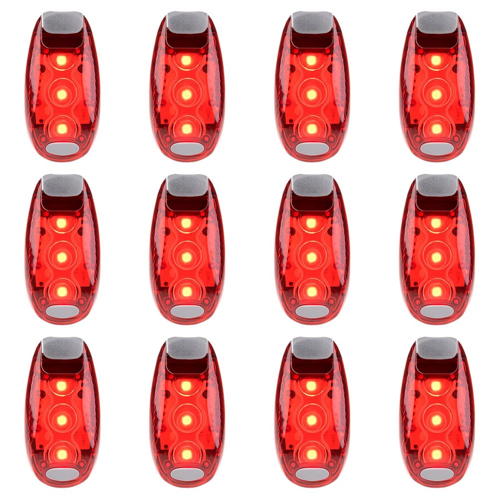 Awpeye 12 Pack Led Safety Light, Safety Light, High Visibility Strobe Running Lights Used for Bicycle, Walking Etc. Clip-On Running Lights Clip to Clothes Strap to Wrist, Bike Or Anywhere (Red)