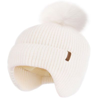 Camptrace Toddler Baby Winter Hat Warm Fleece Lined Knit Kids Hat with Earflap Infant Newborn Pom Beanie Knit Cap Girls Boys