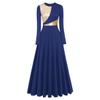 Praise Dance Dresses for Women Liturgical Worship Church Lyrical Dancewear Bi Color Metallic Color Block Long Sleeve Pleated Swing Full Length Loose Fit Maxi Robe Biblical Costumes Navy Blue S view 1