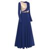 Praise Dance Dresses for Women Liturgical Worship Church Lyrical Dancewear Bi Color Metallic Color Block Long Sleeve Pleated Swing Full Length Loose Fit Maxi Robe Biblical Costumes Navy Blue S view 2