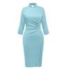 BLESSUME Catholic Church Women Clergy Tab Collar Dress 3/4 Sleeve Ruched Elegant Business Pencil Sheath Dress Light Blue view 1