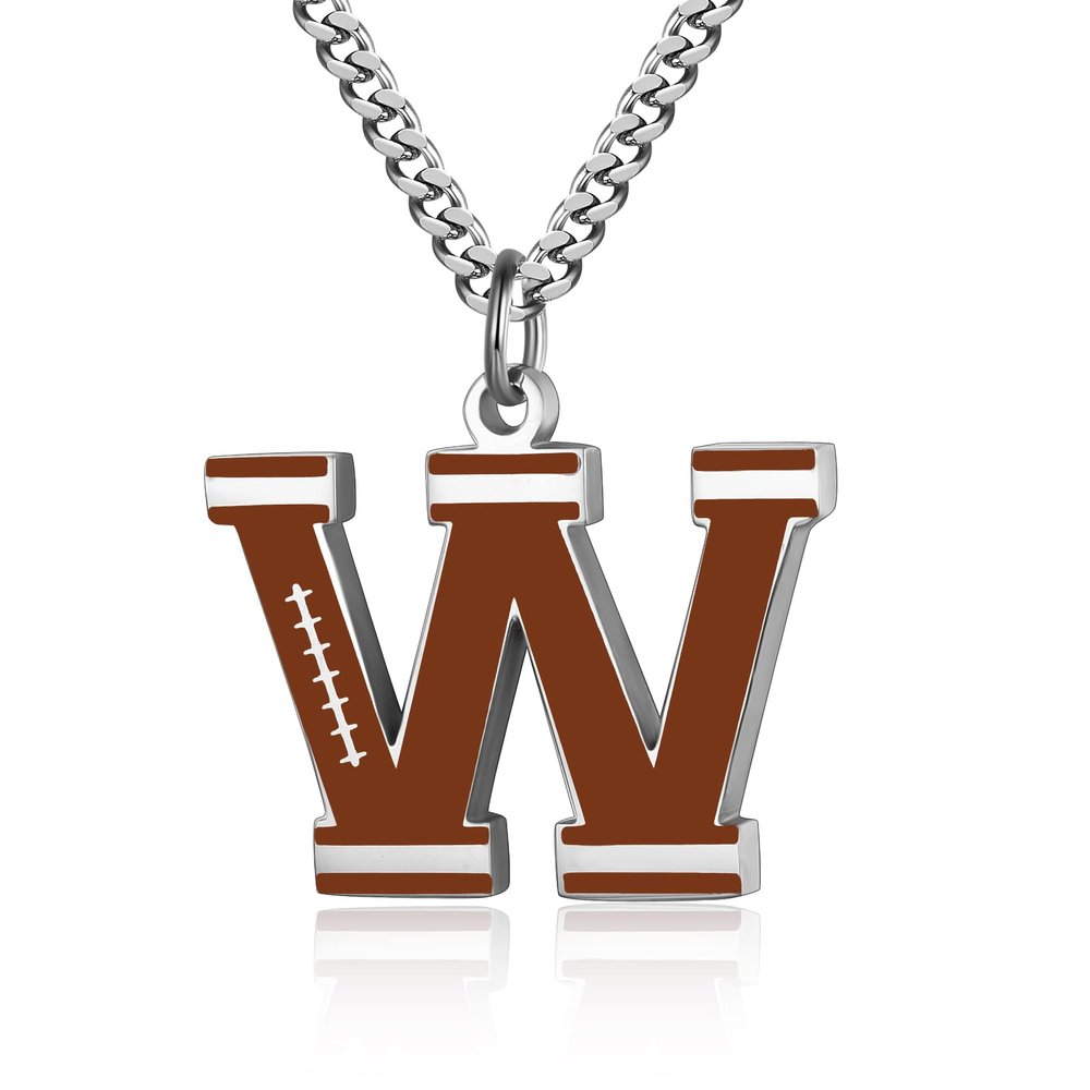 AIAINAGI Football Initial A-Z Letter Necklace for Men - Football Charm Pendant, Stainless Steel Silver Chain, 22inch Personalized Gift