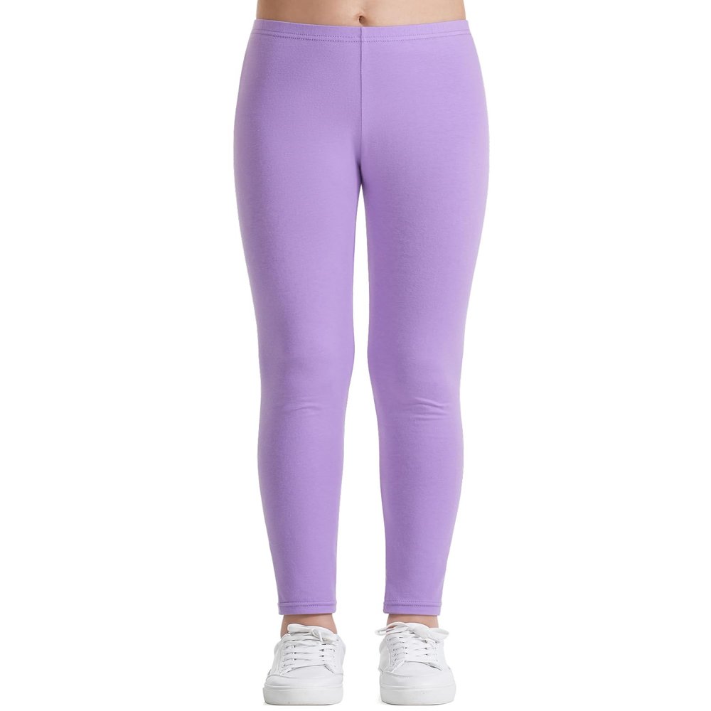 Auranso Toddler Girls Leggings Full Length Cotton Tights Pants Light Purple1 10-12 Years