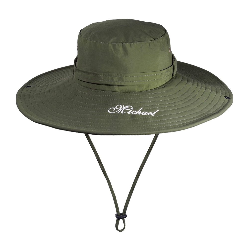 Bucket Hats for Men Women Custom Name Sun Hats Wide Brim Safari Fishing Hats Windproof Uv Protection Hat for Beach Hiking (Style 2)