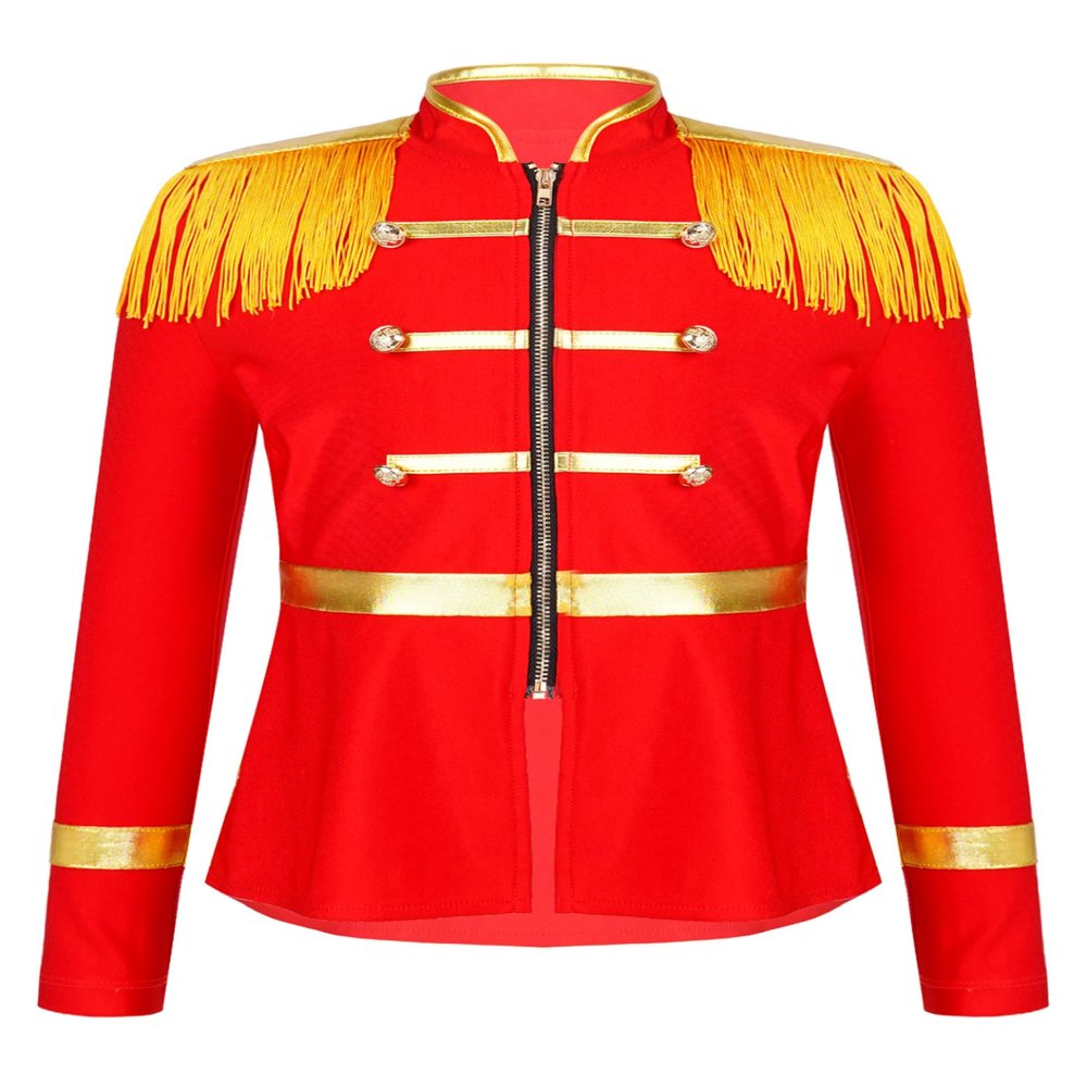 Manyakai Kids Boys Girls Circus Ringmater Coat Marching Band Uniform Carnival Party Tassel Jacket Coat Red 12 Years
