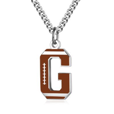 AIAINAGI Football Initial A-Z Letter Necklace for Men - Football Charm Pendant in Stainless Steel Silver Chain, 22inch Personalized Gift for Men(G)