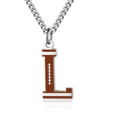 AIAINAGI Initial A-Z Letter Necklace for Boys & Girls - Stainless Steel Silver Chain 22inch - Personalized Football Gift for Men, Women, Kids (L)