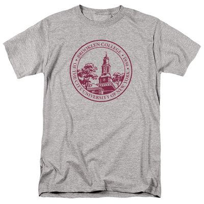 Brooklyn College Official Plaid Badge Unisex Adult T Shirt,Athletic Heather, 5X-Large