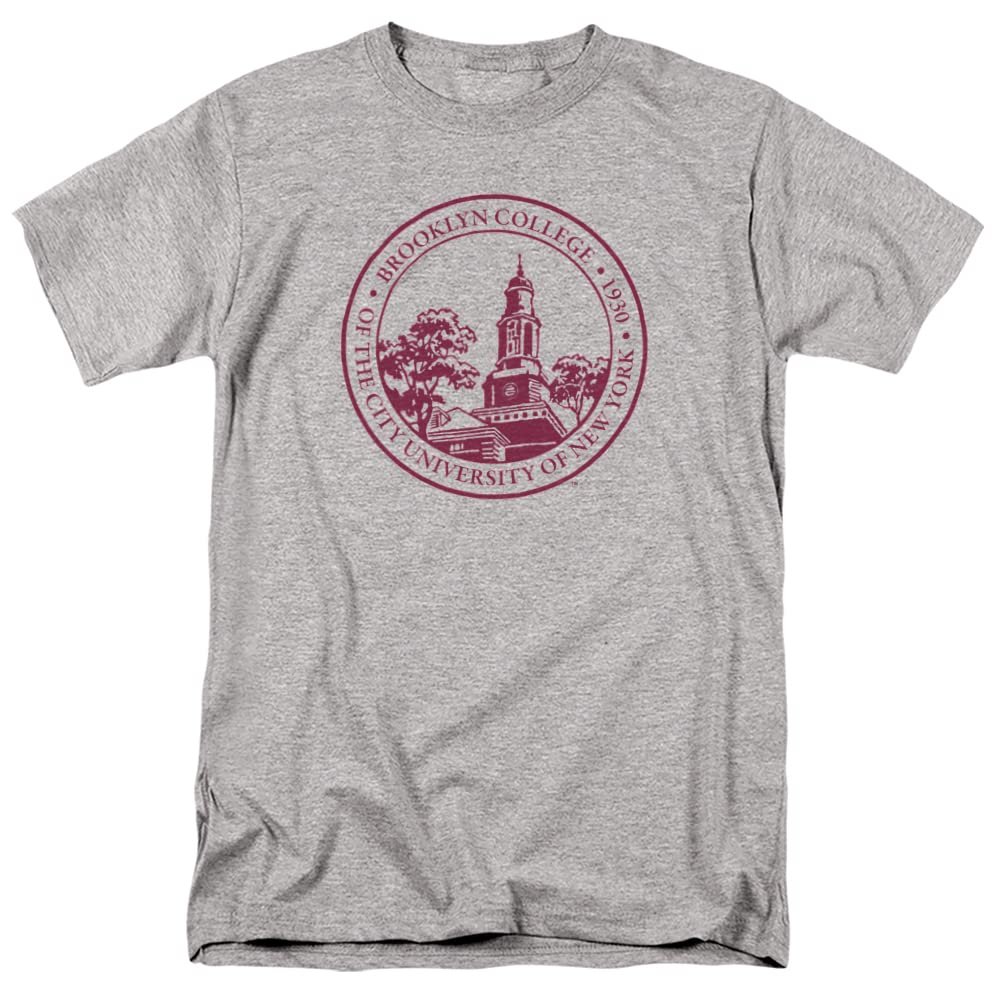 Brooklyn College Official Plaid Badge Unisex Adult T Shirt,Athletic Heather, 5X-Large