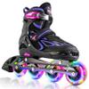 2PM SPORTS Vinal Girls and Boys Adjustable Flashing Inline Skates, All Wheels Light Up, Fun Illuminating for Kids and Women - Violet S view 1