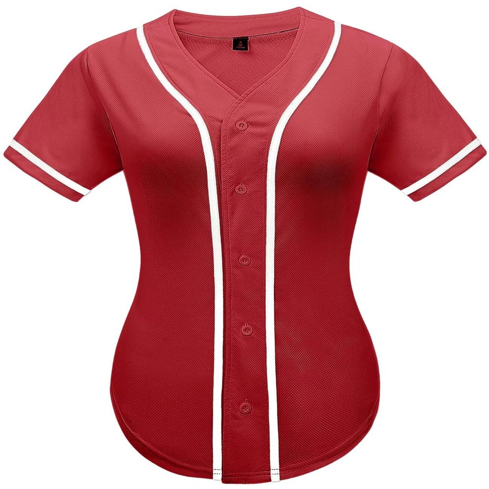 babyhealthy Womens Baseball Jersey Button Down Plain Softball Hip Hop Tshirts Sports Active Tee Red