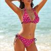 Blue and Pink Flamingo Dotted Women's Two Piece Bikini Set Halter V Neck Lace Up Swimwear Swimsuit Bathing Suit XL view 3