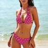 Blue and Pink Flamingo Dotted Women's Two Piece Bikini Set Halter V Neck Lace Up Swimwear Swimsuit Bathing Suit XL view 4