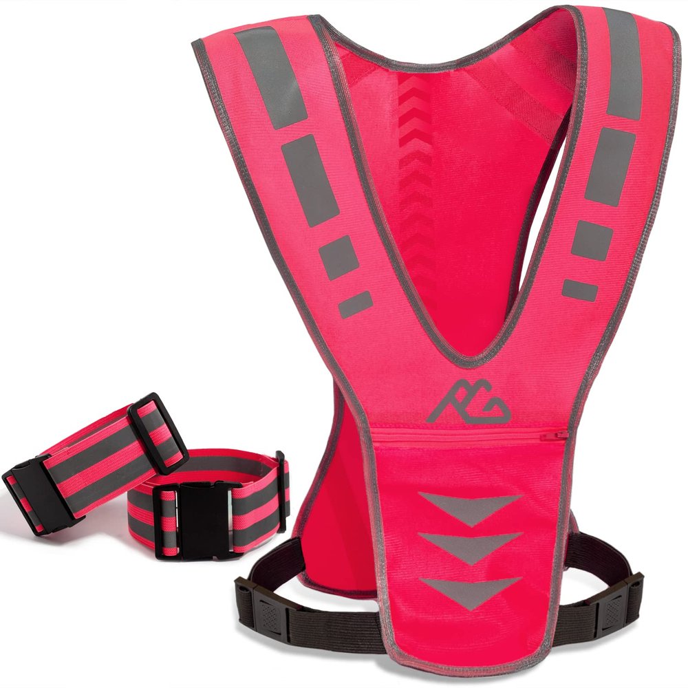 GoxRunx Reflective Running Vest Gear for Women Men Kids, Safety Reflective Vest for Night Cycling Walking Bicycle (Pink)