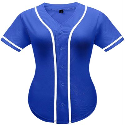 babyhealthy Womens Baseball Jersey Button Down Plain Softball Hip Hop Tshirts Sports Active Tee Blue