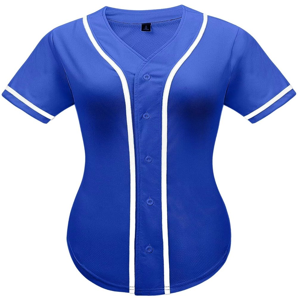 babyhealthy Womens Baseball Jersey Button Down Plain Softball Hip Hop Tshirts Sports Active Tee Blue