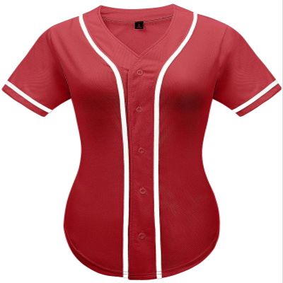 babyhealthy Womens Baseball Jersey Button Down Plain Softball Hip Hop Tshirts Sports Active Tee Red