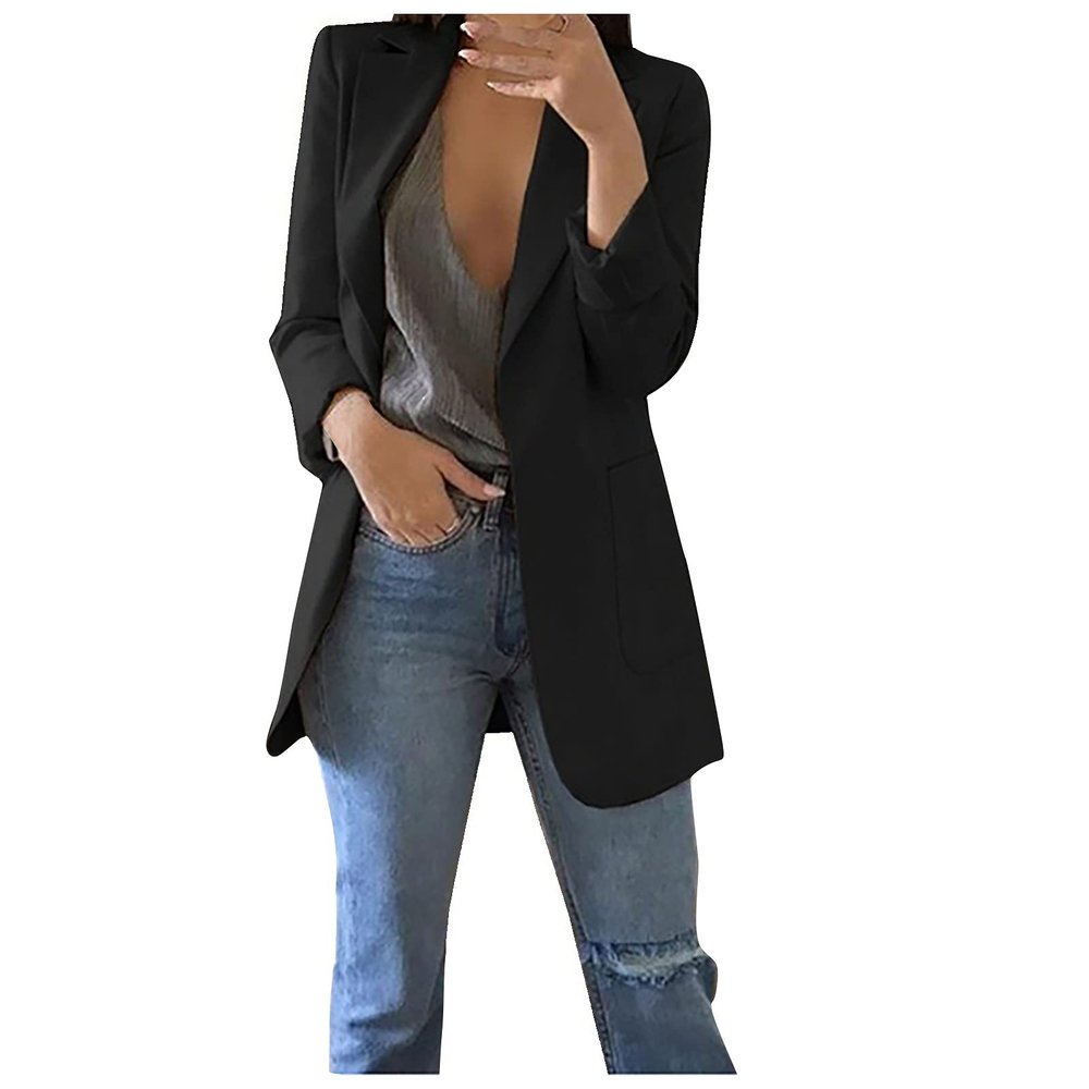 2022 Womens Casual Professional Blazers Long Sleeve Standing Collar Open Front Work Business Office Jacket (Purple XX)