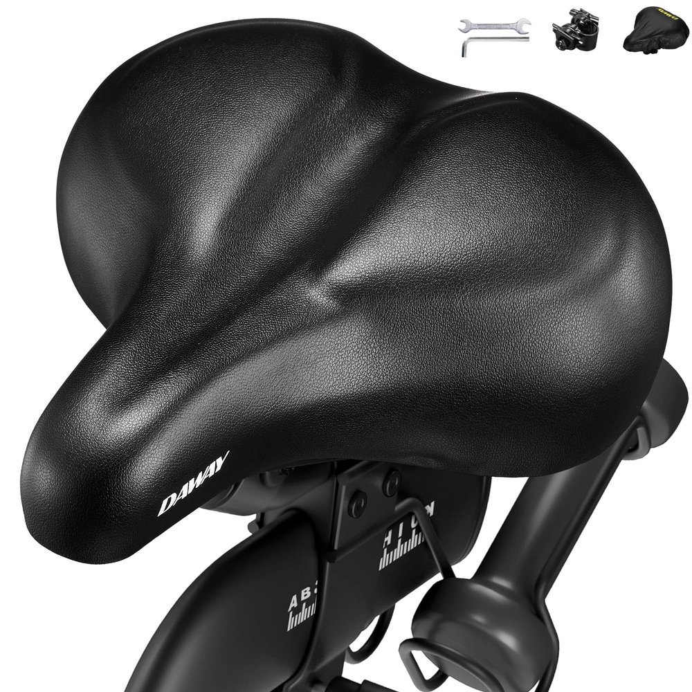 DAWAY C50i Comfortable Oversized Bike Seat - Ultimate Comfort Memory Foam Exercise Bicycle Saddle for Men Women, Fit for Peloton, City, Stationary Bikes, Extra Wide Replacement Cushion for Cycling