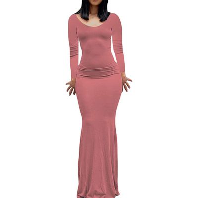 Women Bodycon Long Backless Long Sleeve Maxi Date Night Going Out Club Dress Evening Party Sleeveless High Waist Dresses Pink Medium