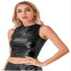 Yeahdor Women's Shiny Metallic Mock Neck Sleeveless Crop Tank Top Festival Rave Dance Bustier Vest Clubwear Black XX-Large view 2