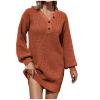 XUNRYAN Women Winter Sweater Dress Classy Fall Dresses 2022 Casual Solid Button V Neck Raglan Long Sleeve Swing Mini Dress Red view 1